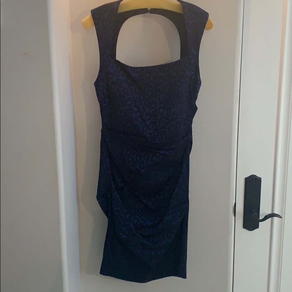 Blue leopard print ruched cocktail dress